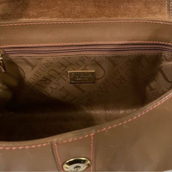 Furla Brown Leather Small Shoulder Bag Gold Hardware Classic Italian Y2K - Picture 9 of 12